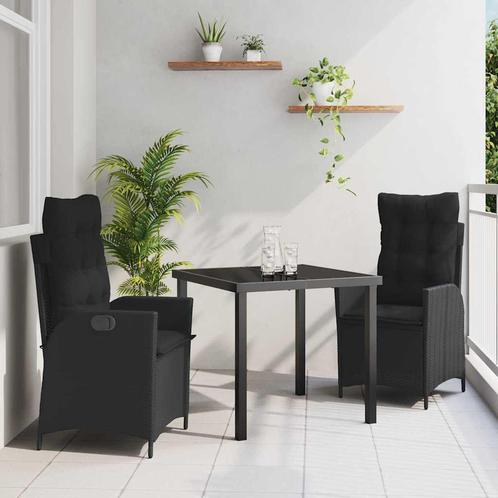vidaXL Tuin Eettafel Set 3 pcs Zwart poly rattan, Tuin en Terras, Tuinsets en Loungesets, Nieuw, Verzenden
