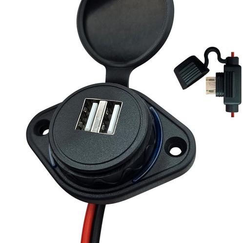 12V USB Autolader 2 Poorten Opbouw met Zekeringhouder -, Doe-het-zelf en Bouw, Elektriciteit en Kabels, Nieuw