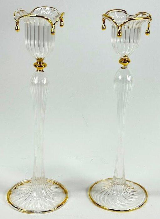 Kaarsenhouder - Glas - Paar kandelaars - Murano-glas, Antiek en Kunst, Curiosa en Brocante