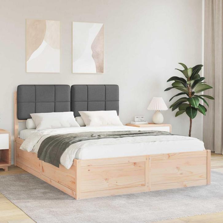vidaXL Bedframe met Gevoerde Hoofdbord Donkergrijs 140 x 190, Huis en Inrichting, Slaapkamer | Bedden, Nieuw, Verzenden