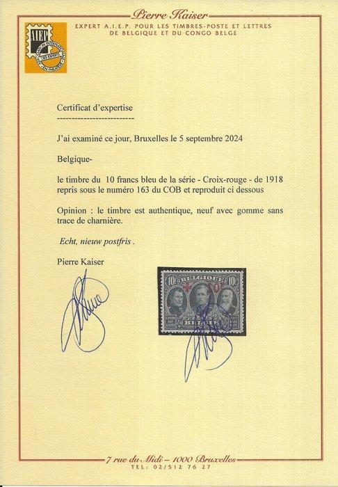 België 1918 - Rode Kruis 10F + 10F Blauw, met CERTIFICAAT, Postzegels en Munten, Postzegels | Europa | België