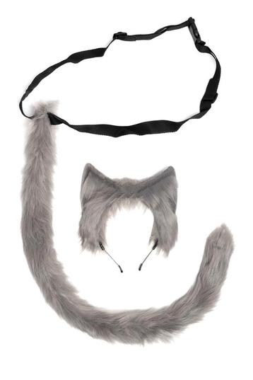 Haarband Furry Oren Staart Set Grijs Kat Poes Vos Diadeem Do