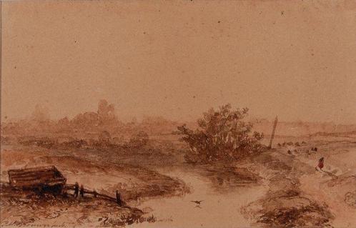 Petrus Marius Brouwer (1819-1886) - Hollands Rivierlandschap, Antiquités & Art, Art | Peinture | Classique