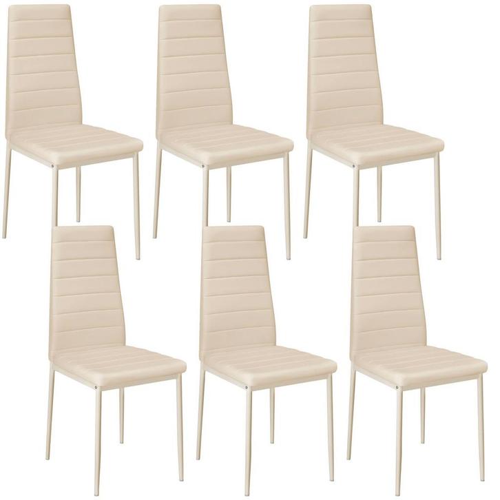 tectake Eetkamerstoelen, kunstleer - beige, Set van 6, Huis en Inrichting, Stoelen, Verzenden