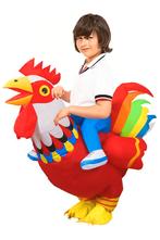 KIMU® Opblaas Kostuum Kinderen Zittend op Kip Rood Regenboog, Kinderen en Baby's, Ophalen of Verzenden, Nieuw