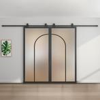 Dubbele stalen schuifdeur - Zwart - 2 Vlaks rond - Mat glas, Bricolage & Construction, Châssis & Portes coulissantes