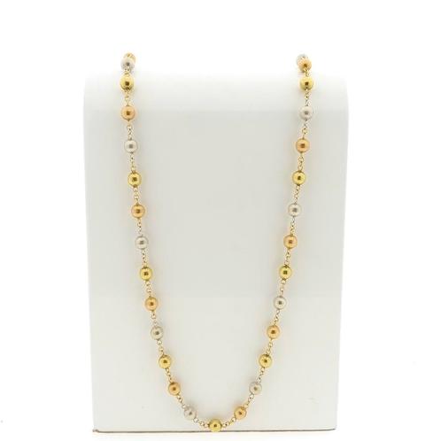 18 Krt. Tricolor gouden ketting met bolletjes | 72 cm, Handtassen en Accessoires, Kettingen, Overige kleuren, Gebruikt, Goud, Ophalen of Verzenden