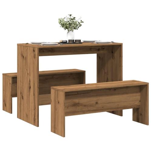 vidaXL 3-delige Eettafel en bankenset bewerkt hout, Huis en Inrichting, Complete eetkamers, Nieuw, Verzenden