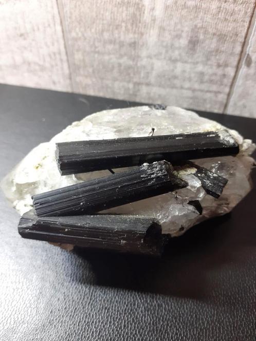 Specimen of high quality black tourmaline crystal cluster wi, Verzamelen, Mineralen en Fossielen