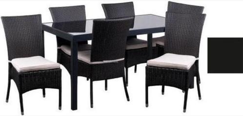 Tuinset rattan 6 persoons zwart, Tuin en Terras, Tuinsets en Loungesets, Eettafel, Stoel, Nieuw, Aluminium, Tuinset, 6 zitplaatsen
