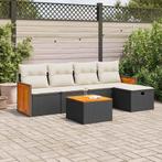 vidaXL 6-delige Loungeset met kussens poly rattan zwart, Tuin en Terras, Verzenden, Nieuw, Loungeset