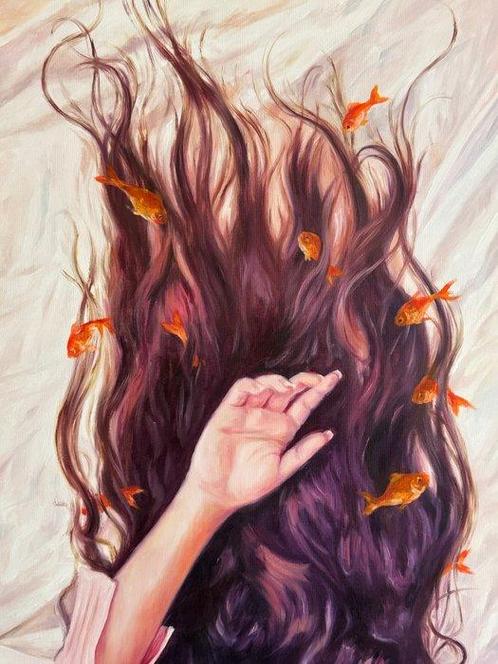 Naghme Hesari - Waves of Her Hair, Antiek en Kunst, Kunst | Schilderijen | Modern