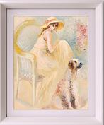 Europese school (XX) - Joven posando con mascota, Antiek en Kunst