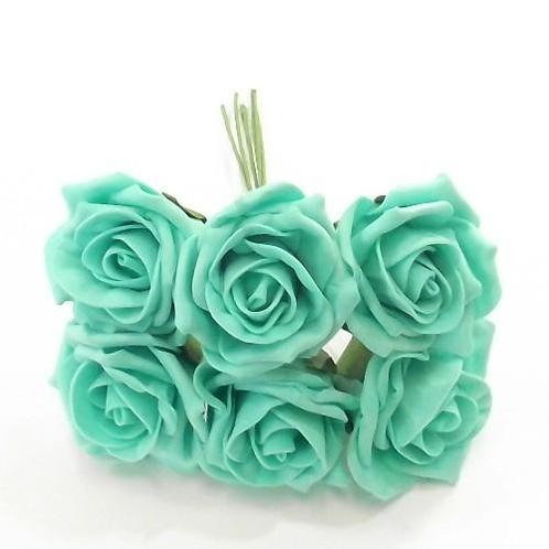 Foam roos princess kleurvast aquamarijn 6 cm. bundel, Maison & Meubles, Accessoires pour la Maison | Plantes & Fleurs artificielles
