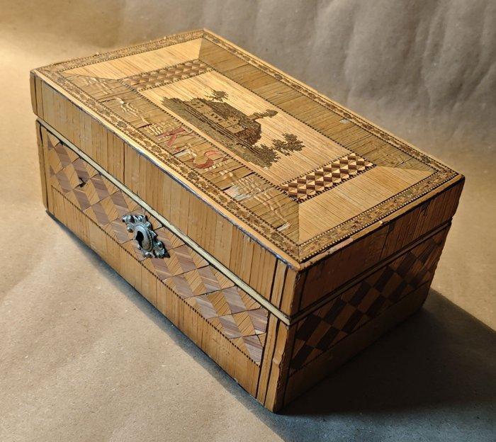 Strohmosaik-Fabrik Friedrich Ebert, Ansbach - Kist - Hout,, Antiquités & Art, Antiquités | Autres Antiquités