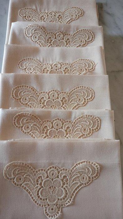 Handdoek (6) - 88 cm - 58 cm - Met kant macramè, Antiek en Kunst, Antiek | Tapijten, Tafelkleden en Textiel