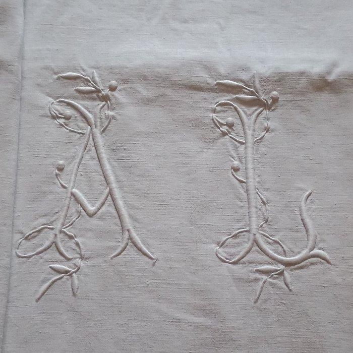 Laken - 310 cm - 237 cm - Drap lin, Antiek en Kunst, Antiek | Tapijten, Tafelkleden en Textiel