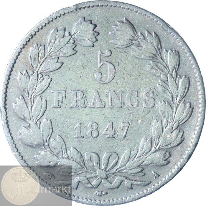 Frankrijk. Lodewijk Filips & 3de Republiek. 5 Francs 1847 &, Postzegels en Munten, Munten | Europa | Niet-Euromunten