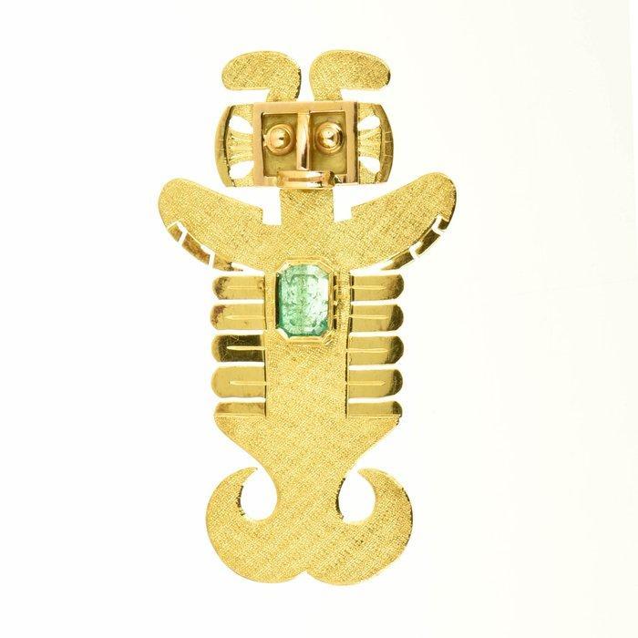 Broche - 18 karaat Geel goud Smaragd, Handtassen en Accessoires, Antieke sieraden