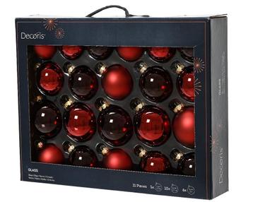 Kerstballen Glas Ossenbloedrood 7 cm Set van 21
