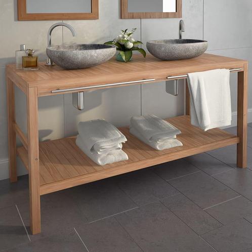 vidaXL Meuble-lavabo de salle de bains Teck massif, Maison & Meubles, Tables | Coiffeuses, Neuf, Envoi