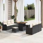 vidaXL 9-delige tuinbankset met kussens in zwart poly rattan, Tuin en Terras, Verzenden, Nieuw
