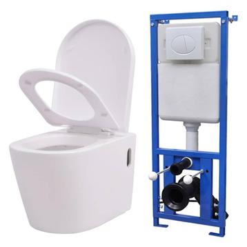 vidaXL Hangend toilet met verborgen stortbak keramiek wit, Verzenden