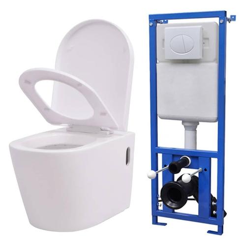 vidaXL Hangend toilet met verborgen stortbak keramiek wit, Doe-het-zelf en Bouw, Sanitair, Nieuw, Verzenden
