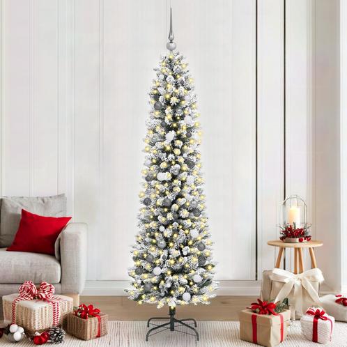 vidaXL Slanke Kerstboom met decoratieve touwlichten Wit 210, Diversen, Kerst, Nieuw, Verzenden