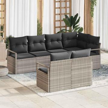 vidaXL Tuinbank Set 7 pcs Lichtgrijs Poly rattan, Verzenden