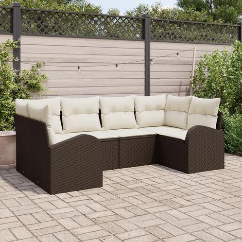vidaXL 6-delige tuinbankset met kussens - bruin poly rattan, Tuin en Terras, Tuinsets en Loungesets, Nieuw, Verzenden