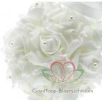 Pomander foamrosebal wit met pareltjes 12 cm. foam rosebal, Hobby en Vrije tijd, Nieuw