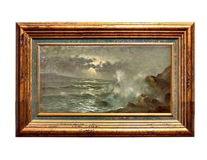 Giacinto Bo (1832-1912) - Mare inquieto - NO RESERVE, Antiek en Kunst, Kunst | Schilderijen | Klassiek