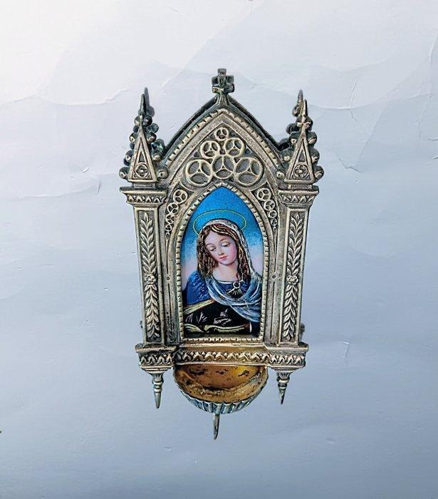 Bénitier - Hand Enameled Madonna - 1950-1960, Antiek en Kunst, Antiek | Zilver en Goud
