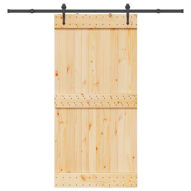 vidaXL Schuifdeur met beslag 100x210 cm massief grenenhout, Doe-het-zelf en Bouw, Deuren en Vliegenramen, Nieuw, Verzenden