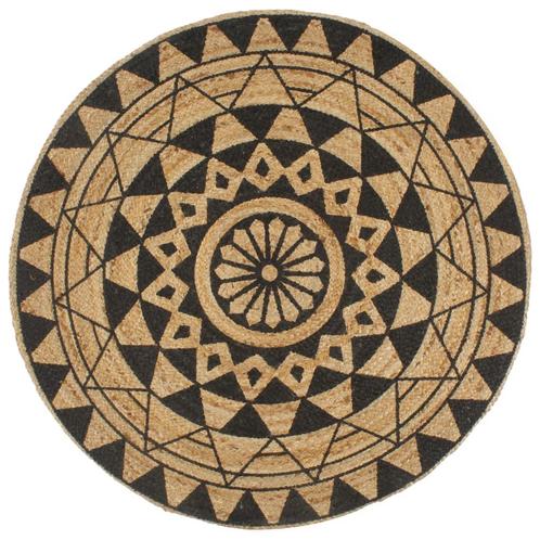 vidaXL Vloerkleed handgemaakt met zwarte print 150 cm jute, Huis en Inrichting, Stoffering | Tapijten en Vloerkleden, Nieuw, Verzenden