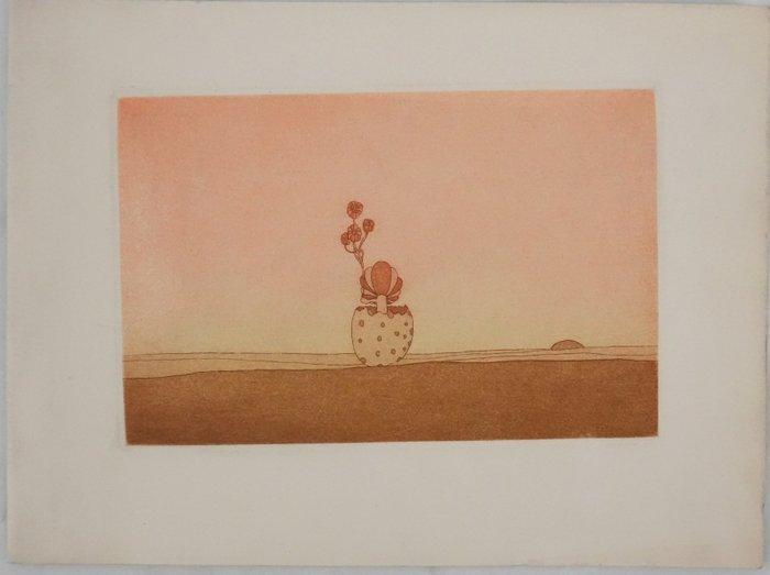 Jean-Michel Folon (1934-2005) - Paysage rose à la fleur, Antiek en Kunst, Antiek | Overige Antiek