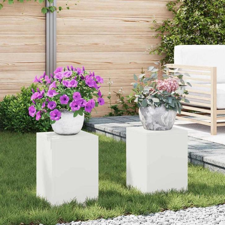 vidaXL Plantenstand 2 pcs Wit 24 x 24 x 35 cm Staal, Tuin en Terras, Bloembakken en Plantenbakken, Nieuw, Verzenden