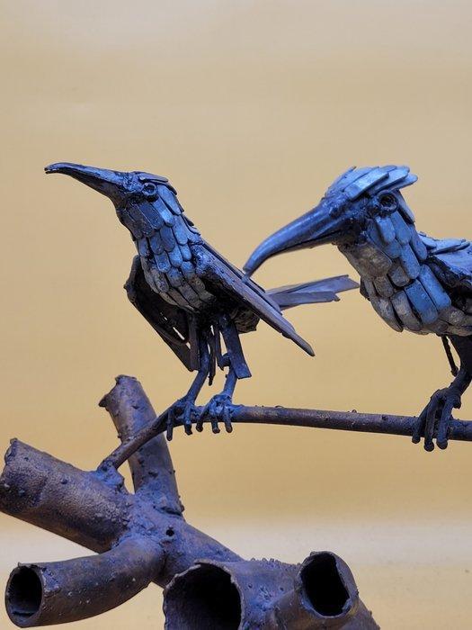 Sculpture, Metallskulptur – Zwei Vögel auf Ast –, Antiek en Kunst, Curiosa en Brocante