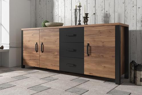 Dressoir Olivia - Zwart - Eiken - 192x43x79cm - Kast, Huis en Inrichting, Kasten | Dressoirs, 25 tot 50 cm, Nieuw, 150 tot 200 cm