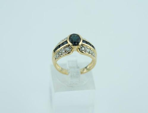 Ring - 18 karaat Geel goud Saffier - Diamant, Handtassen en Accessoires, Ringen