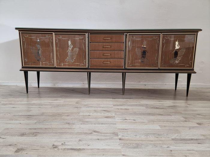 Umberto Mascagni - Credenza - Leer, Hout, Glas, Huis en Inrichting, Overige Huis en Inrichting