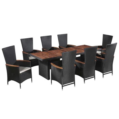vidaXL 9-delige Tuinset met kussens poly rattan zwart, Tuin en Terras, Tuinsets en Loungesets, Tuinset, Nieuw, Verzenden