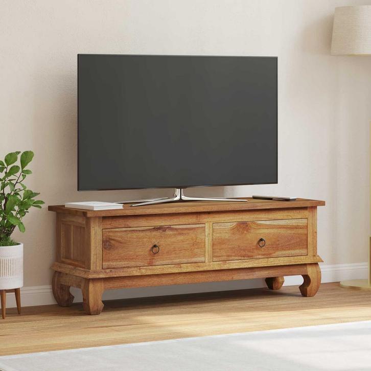 vidaXL TV Stand met lade Naturel 110 x 35 x 40 cm Massief, Maison & Meubles, Armoires | Mobilier de télévision, Envoi