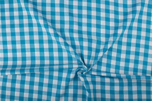 Brabants bont stof waterblauw 18mm geruit - Katoen op rol, Hobby en Vrije tijd, Stoffen en Lappen, Verzenden