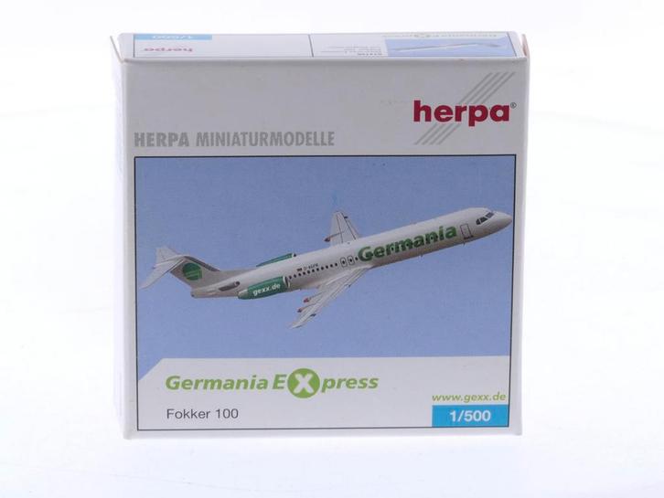Schaal 1:500 Herpa 514156 Fokker 100 Germania Express Reg..., Hobby en Vrije tijd, Modelbouw | Vliegtuigen en Helikopters, Zo goed als nieuw