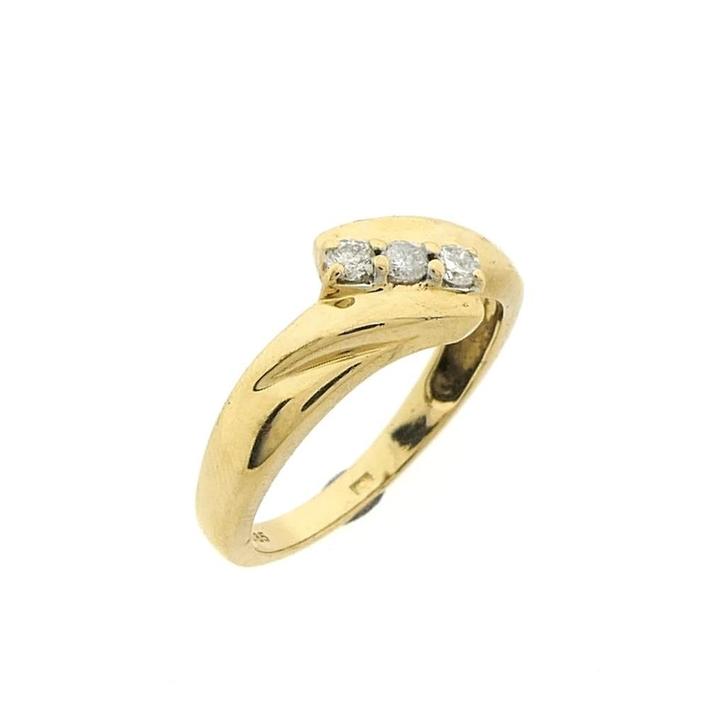 Gouden ring met diamanten; 0,05 ct., Handtassen en Accessoires, Ringen, Dame, Met edelsteen, Overige kleuren, 18 tot 19, Gebruikt