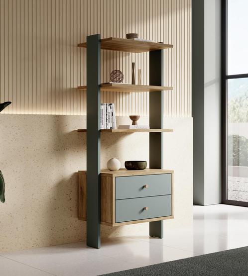 Meubella | Boekenkast groen eiken 44cm | Modern met lades, Huis en Inrichting, Kasten | Boekenkasten, 25 tot 50 cm, Nieuw, 50 tot 100 cm