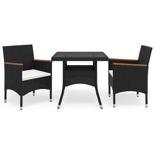 vidaXL 3-delige Tuinset poly rattan en acaciahout zwart, Tuin en Terras, Tuinsets en Loungesets, Tuinset, Nieuw, Verzenden
