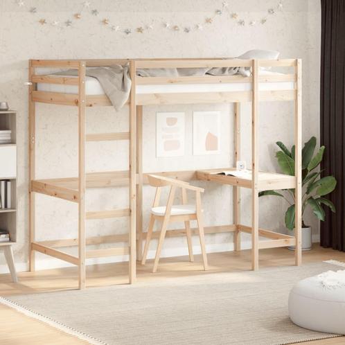 vidaXL Hoogslaper met bureau massief grenenhout 90x200 cm, Huis en Inrichting, Slaapkamer | Bedden, Nieuw, Verzenden